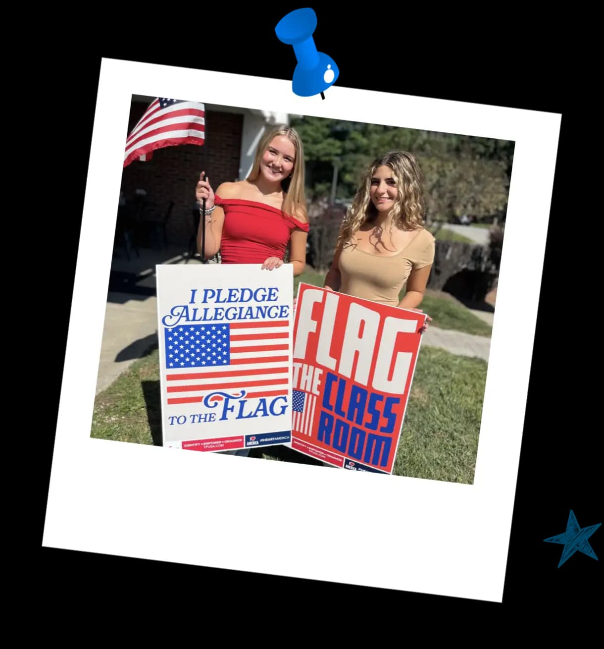 Photograph of students holding Flag the Classroom signs